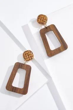 Wood Cutout Woven Post Earrings