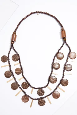 Wood Disc Metal Post Necklace