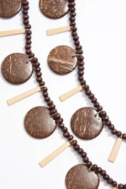 Wood Disc Metal Post Necklace