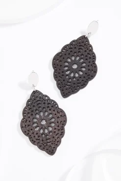 Wood Filigree Cut Out Dangle Earrings