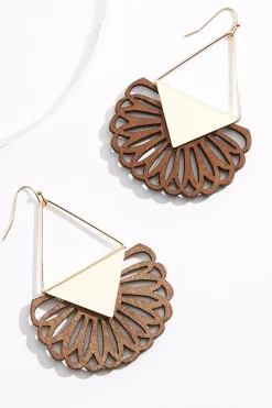 Wood Flower Petal Gold Earrings