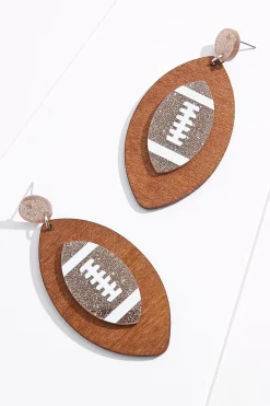 Wood Football Earrings