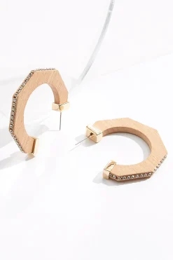 Wood Geo Shape Hoop Earrings