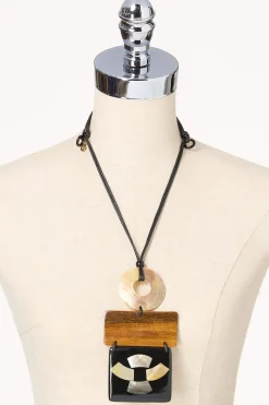Wood Geo Shell Pendant Necklace