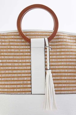 Wood Handle Paneled Satchel