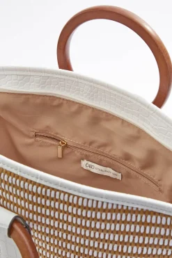 Wood Handle Paneled Satchel
