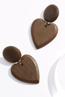 Wood Heart Dangle Earrings
