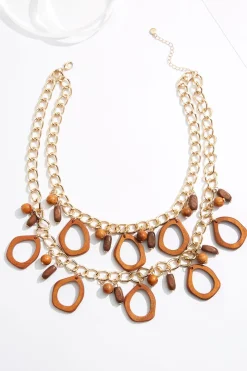 Wood Link Layered Chain Necklace