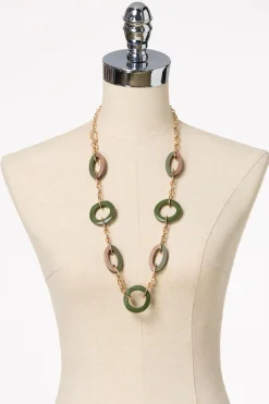 Wood Linked Shapes Long Necklace Set