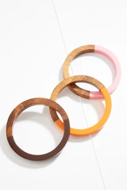 Wood Lucite Bangle Bracelet Set