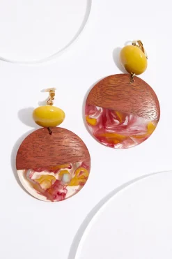 Wood Lucite Split Clip- On Earrings