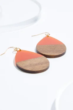 Wood Lucite Tear Earrings