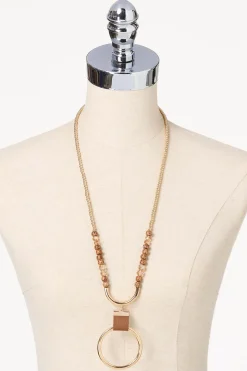 Wood Metal Circle Pendant Necklace
