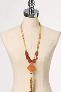 Wood Multi Bead Tassel Necklace