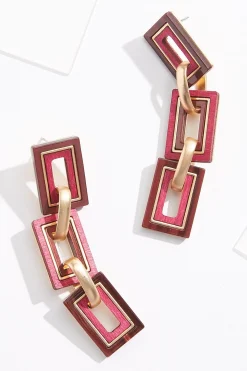 Wood Rectangle Link Linear Earrings