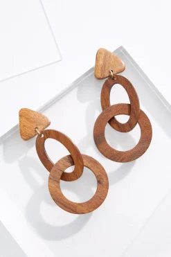 Wood Ring Dangle Earrings