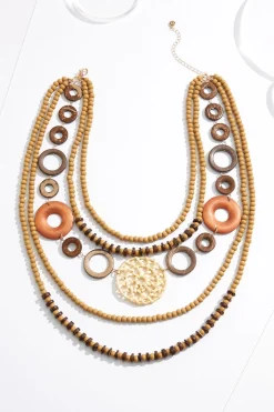 Wood Ring Layered Long Necklace