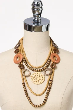 Wood Ring Layered Long Necklace