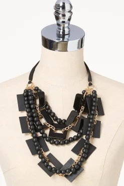 Wood Statement Layered Short Necklace