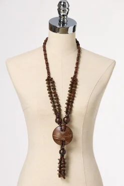Wood Statement Long Layered Necklace
