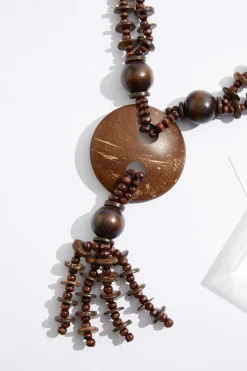 Wood Statement Long Layered Necklace