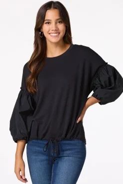 Woven Sleeve French Terry Top