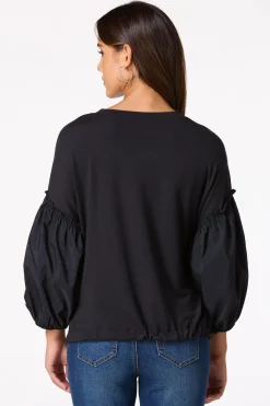 Woven Sleeve French Terry Top