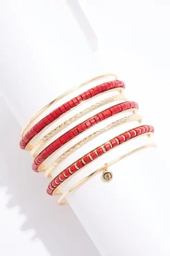 Xl Wood Stud Bangle Bracelet Set