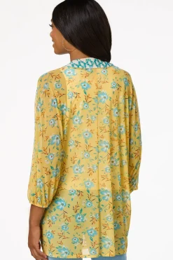 Yellow Floral Mesh Kimono
