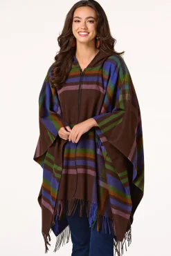 Zip Plaid Hooded Poncho