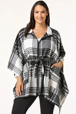 Zip Up Plaid Poncho