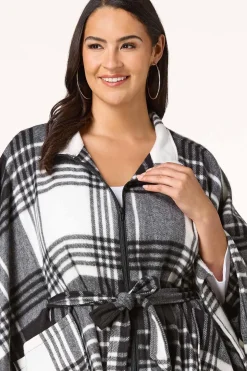 Zip Up Plaid Poncho